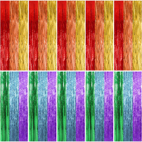 BOMSI rainbow backdrop front view showing full colorful coverage and party-ready impact