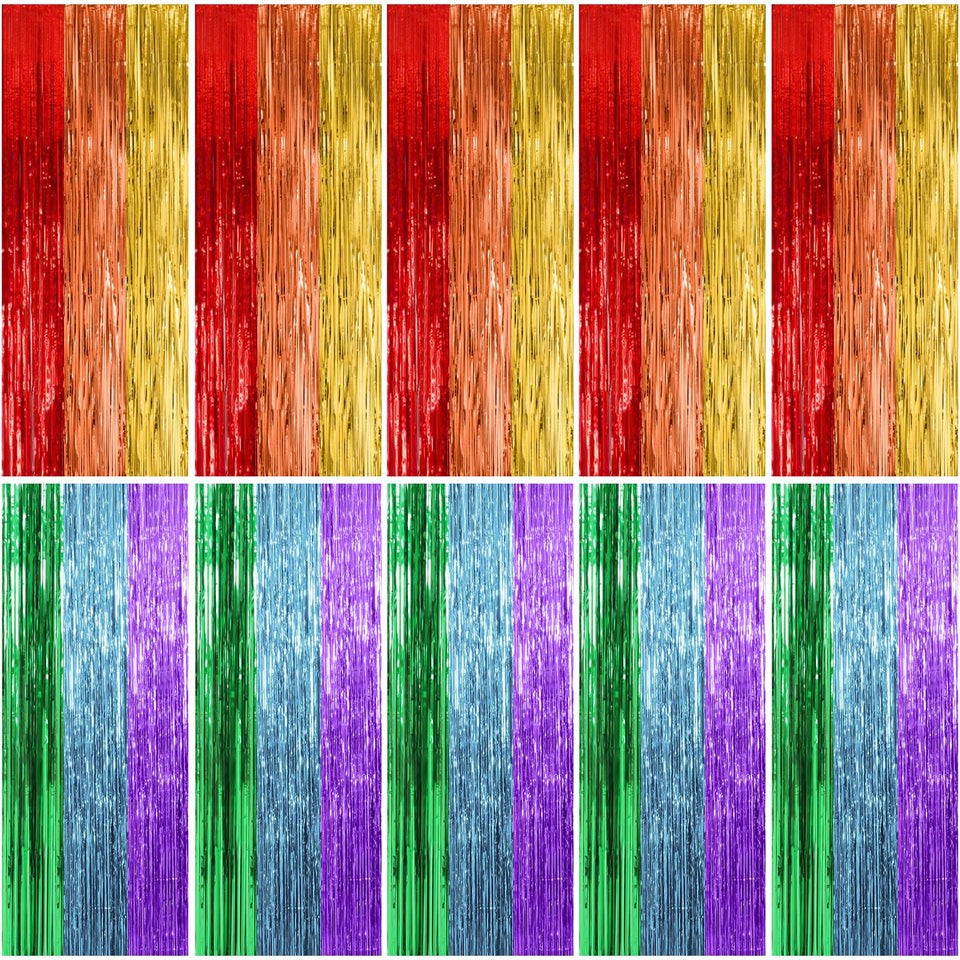 BOMSI rainbow backdrop front view showing full colorful coverage and party-ready impact