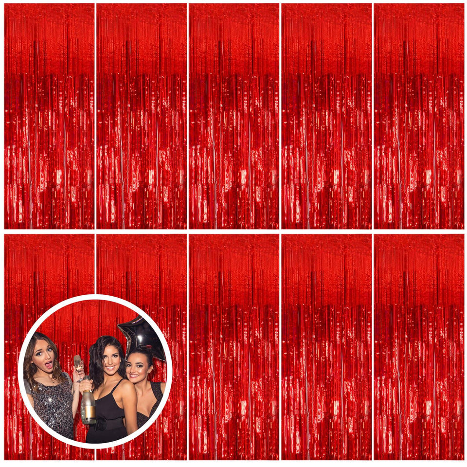 BOMSI red foil fringe backdrop for doors adds dazzling party ambiance.