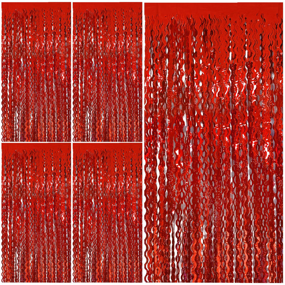 BOMSI red tinsel fringe curtain provides a photo-ready wavy backdrop for celebrations.