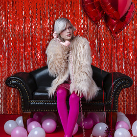 BOMSI red fringe curtain kit offers reusable shimmer with easy peel-and-stick setup.
