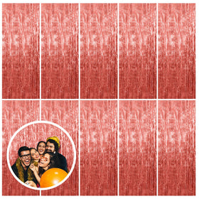 Bomsi rose gold fringe curtain 10-pack drapes as wall backdrop for a party