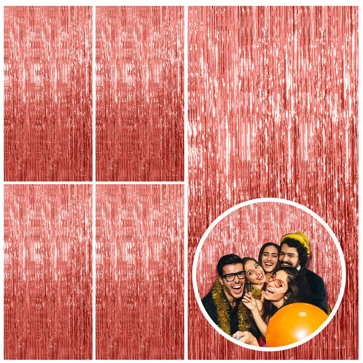 BOMSI rose gold fringe curtain backdrop for birthdays adds sparkle to photos.