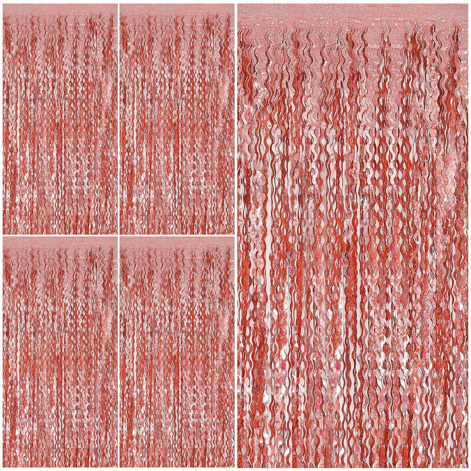 BOMSI rose gold tinsel curtain backdrop for dazzling party photos.