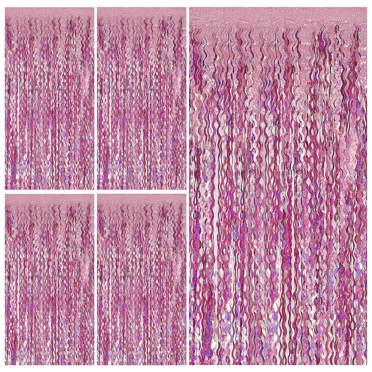 BOMSI tinsel foil fringe curtain wave backdrop enhances festive photo booth lighting