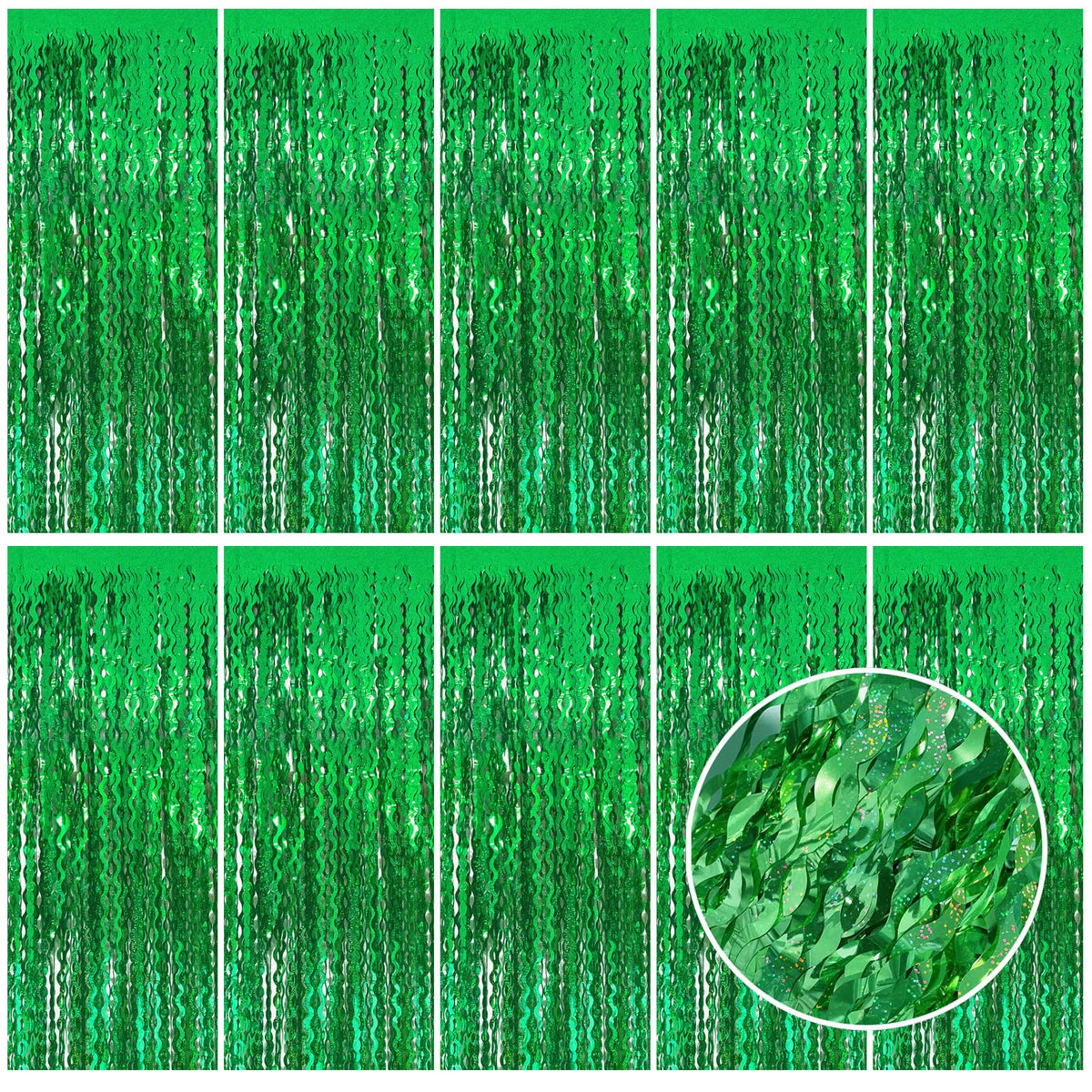 BOMSI tinsel fringe curtain wavy backdrop front view for shimmering party decor.
