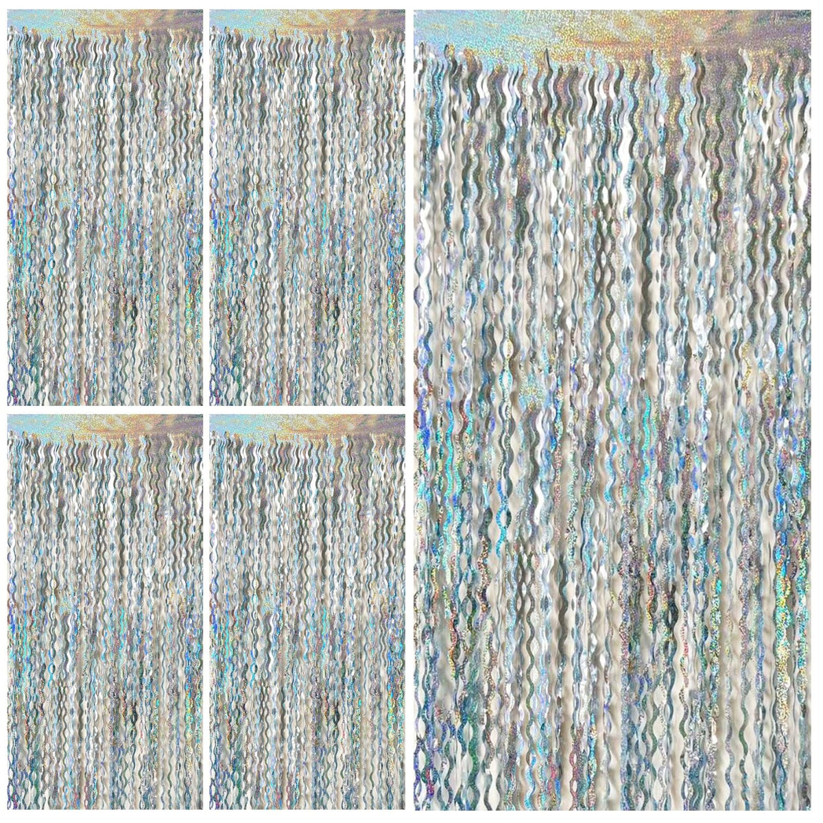 Bomsi tinsel fringe curtain wavy backdrop sparkling party focal point for photos.