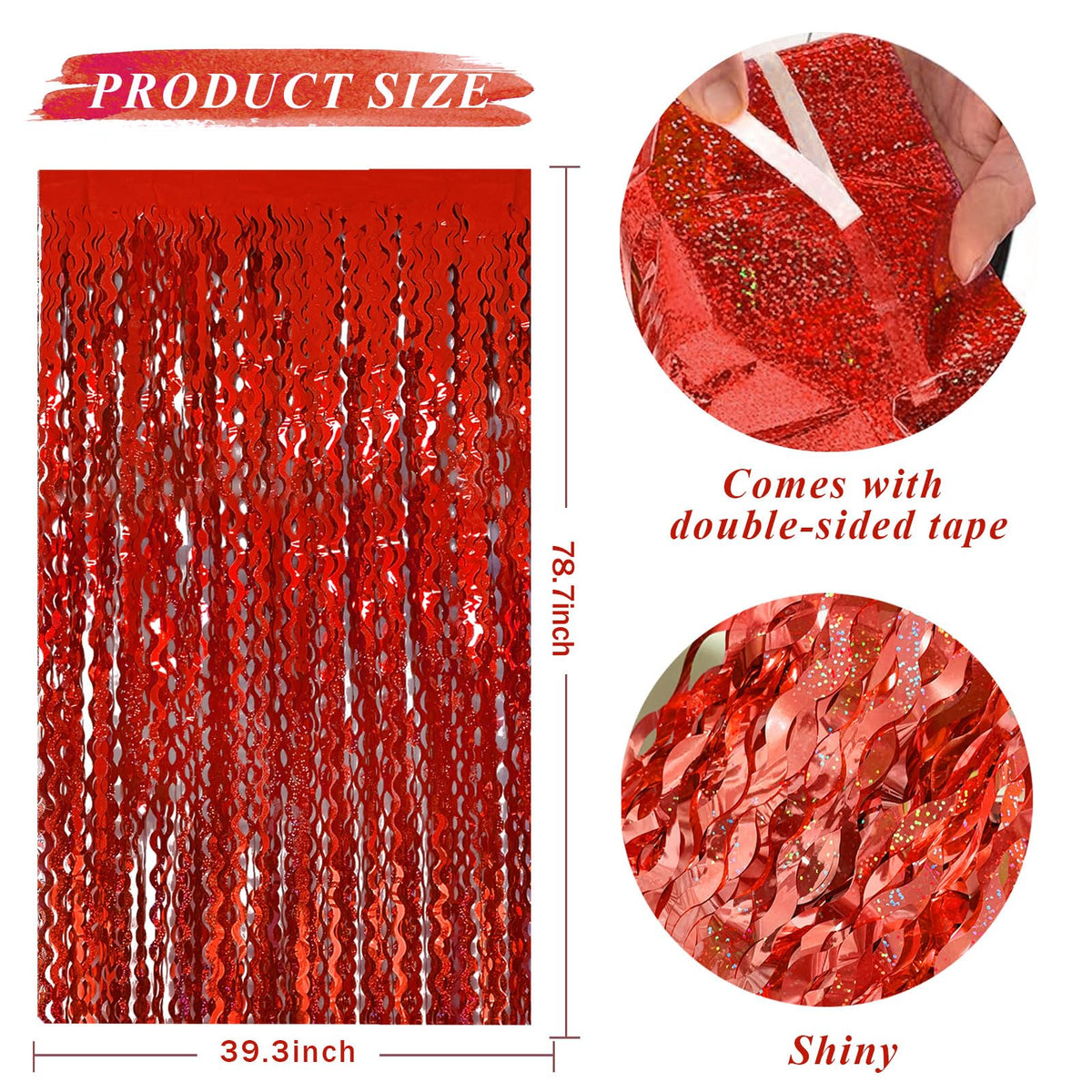 BOMSI Valentine's backdrop uses red fringe curtains for romantic celebration vibes.