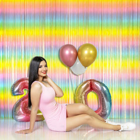 Bomsi wall foil fringe decor creates a dense, sparkling backdrop for photos.