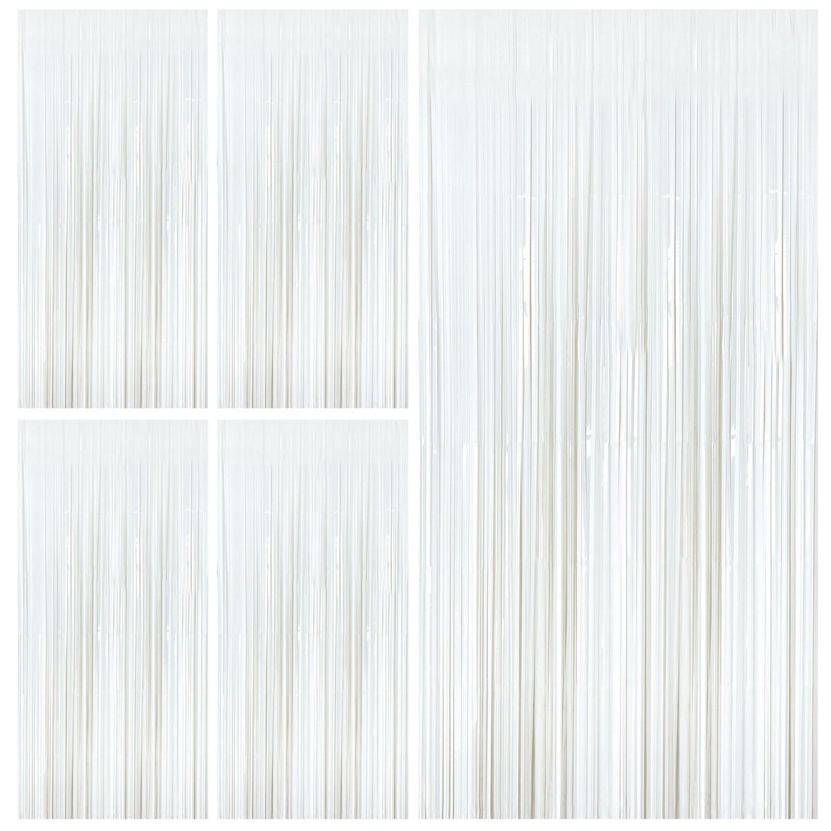 BOMSI white foil fringe backdrop curtain creates a shimmering photo backdrop for celebrations.