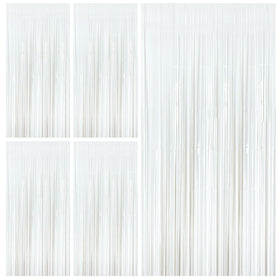 BOMSI white foil fringe backdrop curtain creates a shimmering photo backdrop for celebrations.