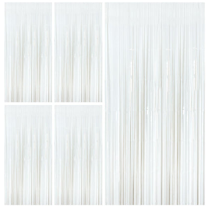 BOMSI white foil fringe backdrop curtain creates a shimmering photo backdrop for celebrations.