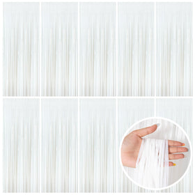 BOMSI white foil fringe backdrop enhances walls with a festive shimmer
