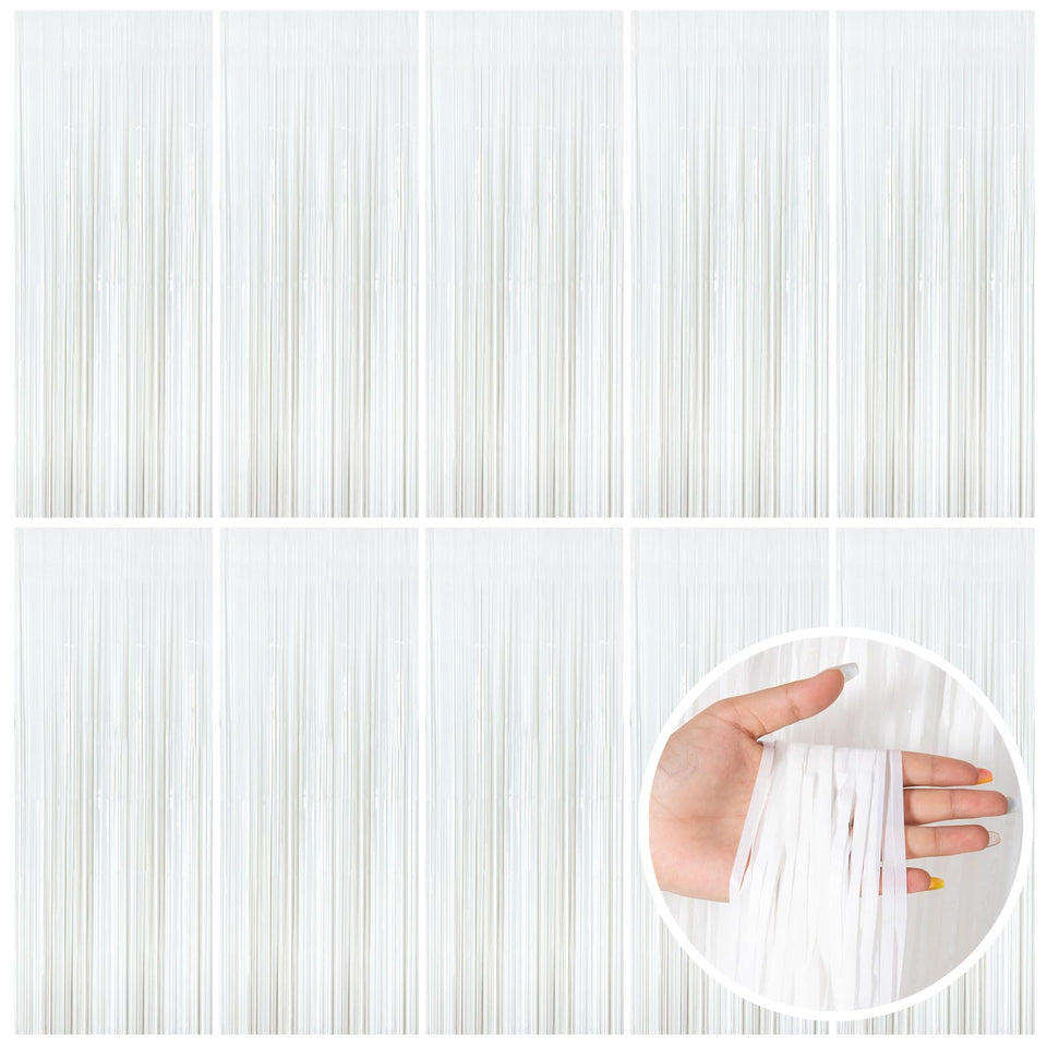 BOMSI white foil fringe backdrop enhances walls with a festive shimmer