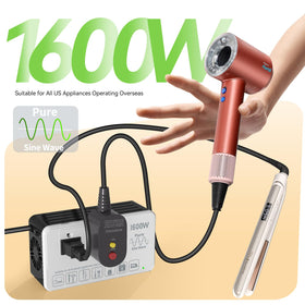 Bonazza converter side ports show plug options for U.S. devices abroad.