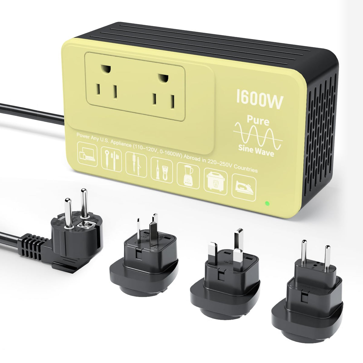 Bonazza front view showing ports and adapters for safe travel use