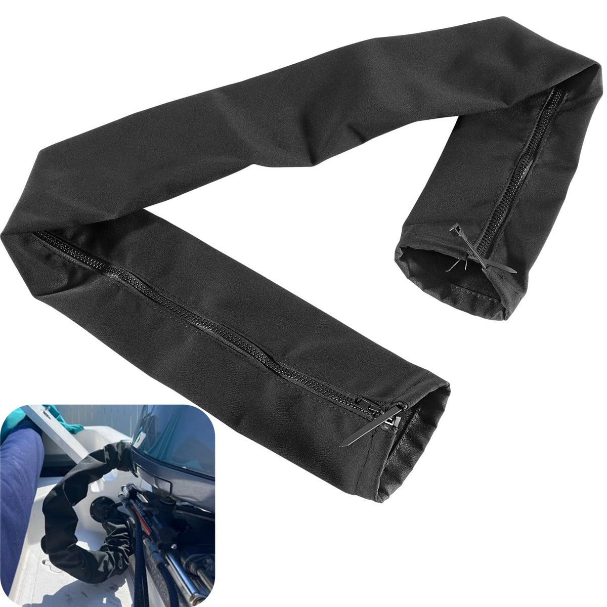 Bonbo 48-Inch black zippered rigging sleeve keeps trolling motor cables neatly organized