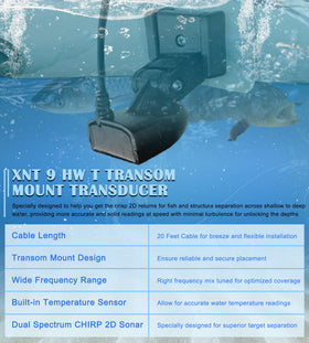 Bonbo transducer label closeup showing frequency specs for accurate Dual Spectrum CHIRP targeting