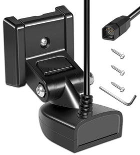 Bonbo transom front view showing compact transducer with stable mount and improved sonar clarity