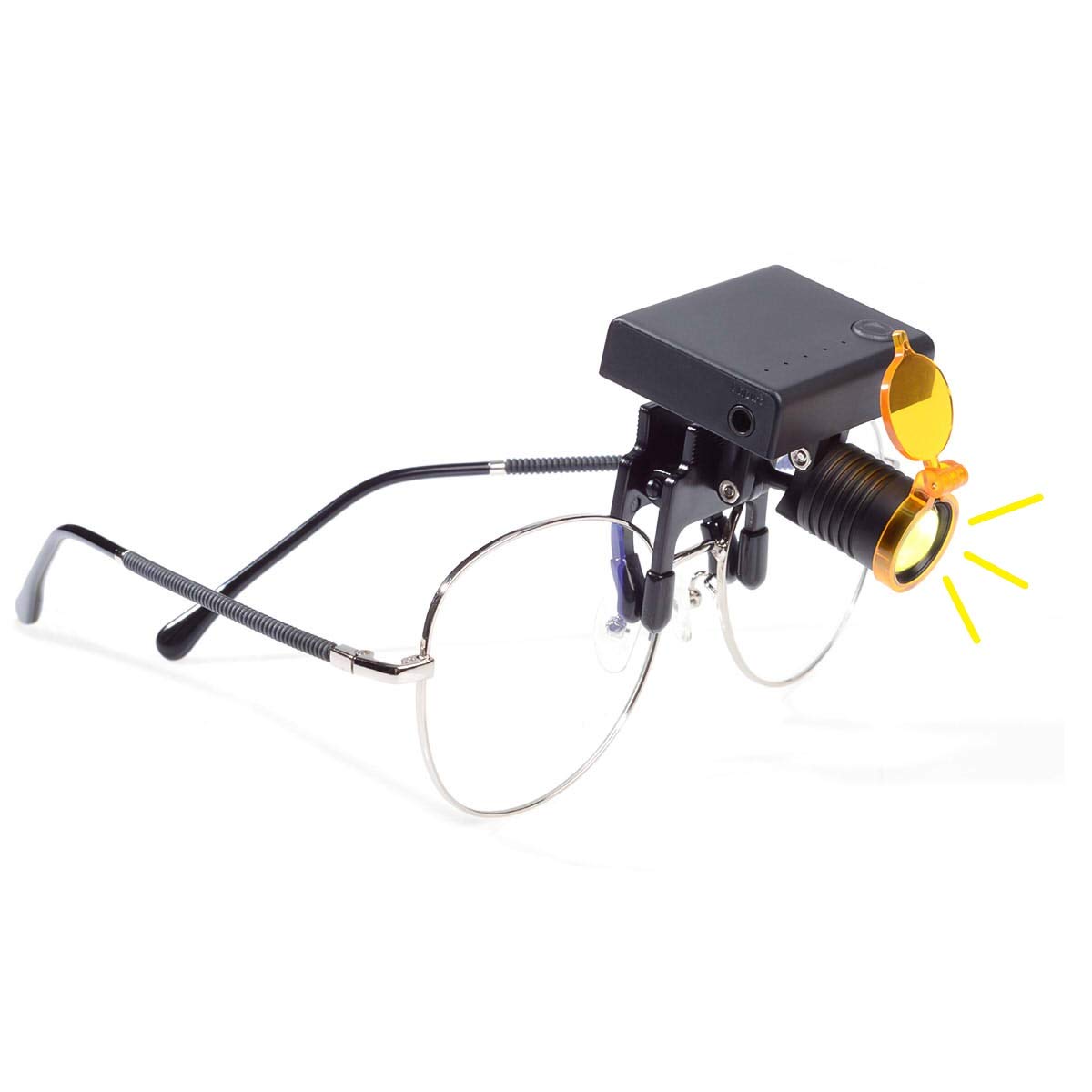 BONEW 3W Head for Glasses with clip-on view showing secure, lightweight attachment