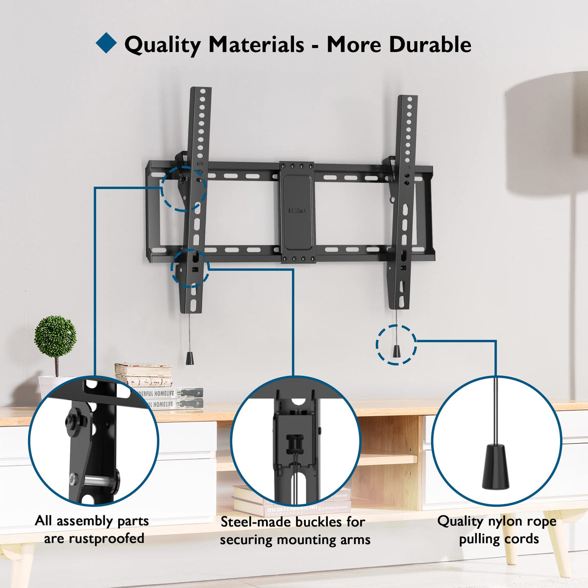 Versatile BONTEC compatibility for 37-85 inch TVs including curved or flat panels