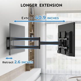 Bontec full-motion bracket enabling swivel for couch-side viewing.