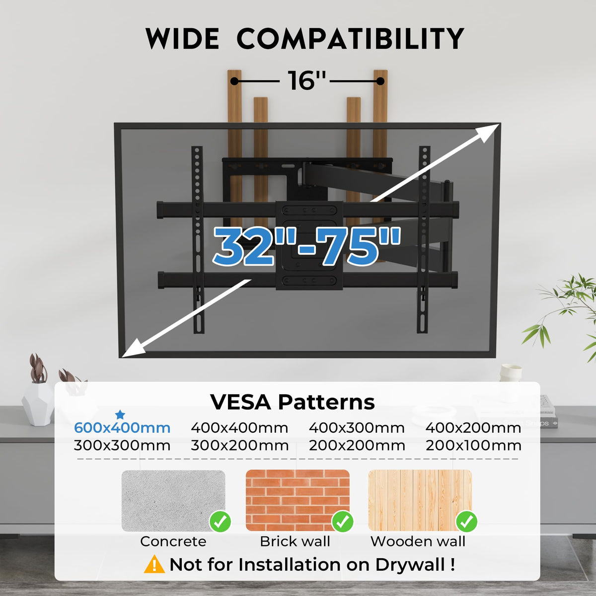 Bontec heavy-duty mount safely supports up to 132 lbs on a large TV.