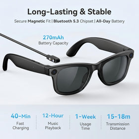 Removable lenses swap in seconds for blue-light or transition.