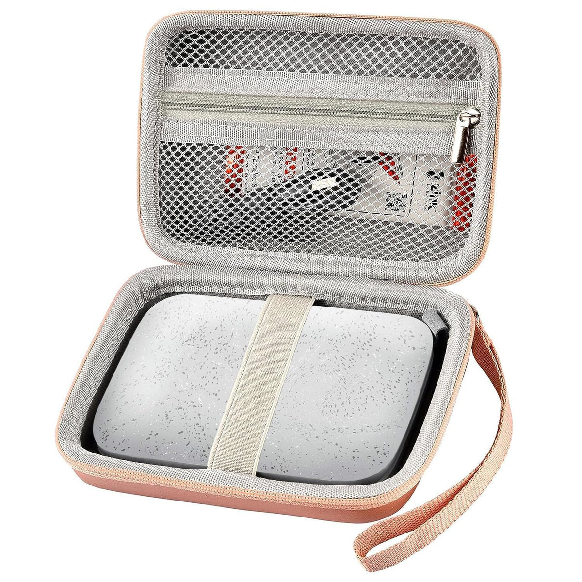 Boobowl HP Sprocket case, rose gold, front view with secure fit.
