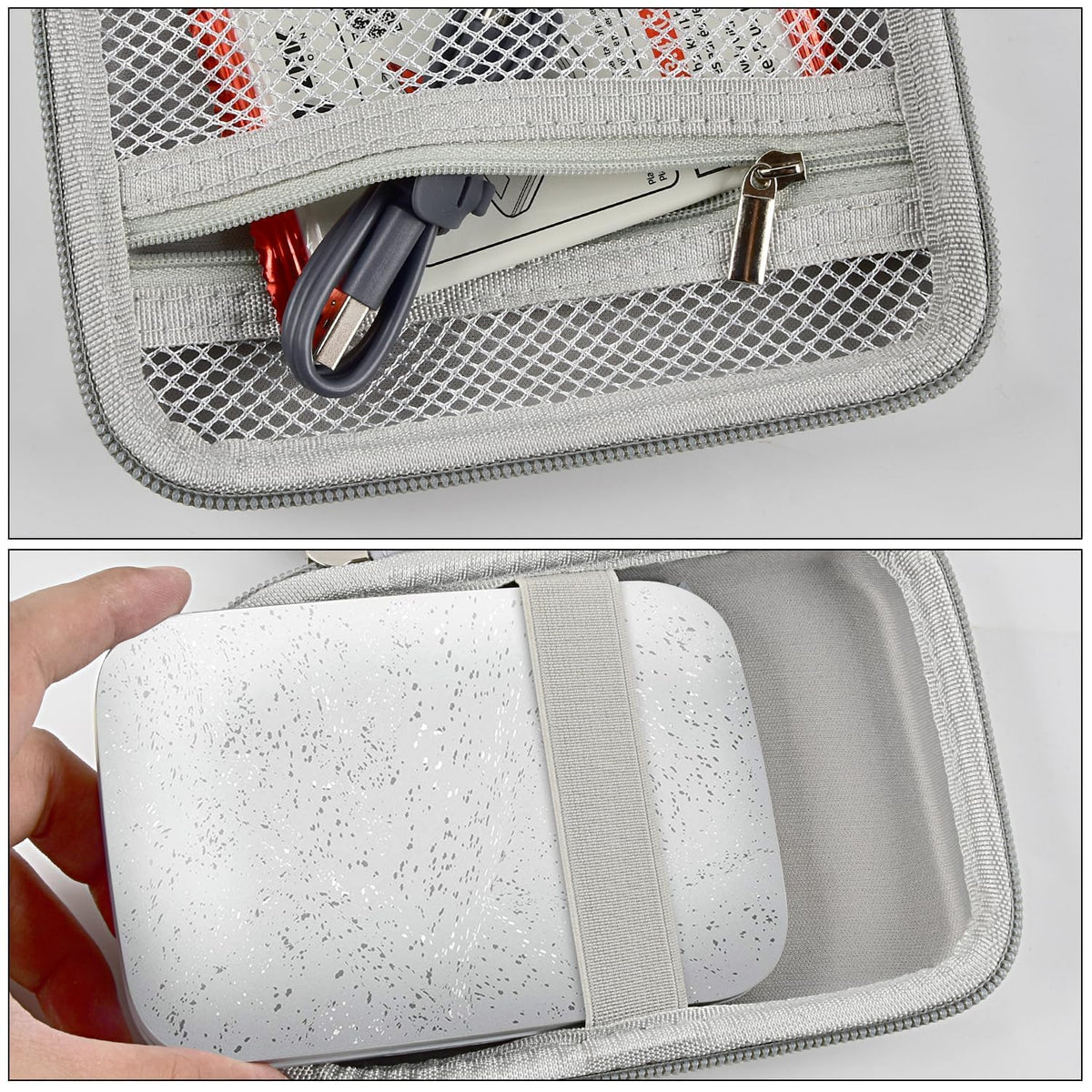 Boobowl Case mesh pocket stores Zink paper and cables neatly