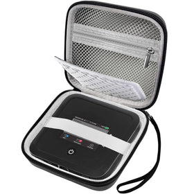 Boobowl front view of hard travel case protects NETGEAR hotspot