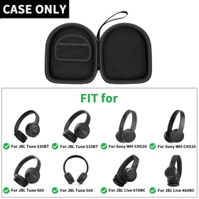 Boobowl JBL Tune case open view shows organized space for headphones and cables.