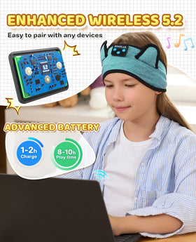 Boodlab Kids Headband with 3.5mm wired backup for uninterrupted listening.