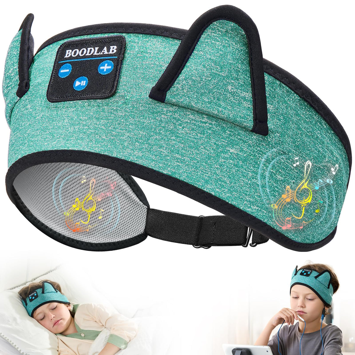 Boodlab Kids Headband Bluetooth pairing in action for stable wireless listening.