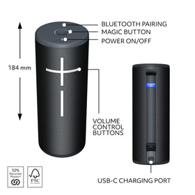Ultimate Ears BOOM 4 Bluetooth range up to 147 feet.