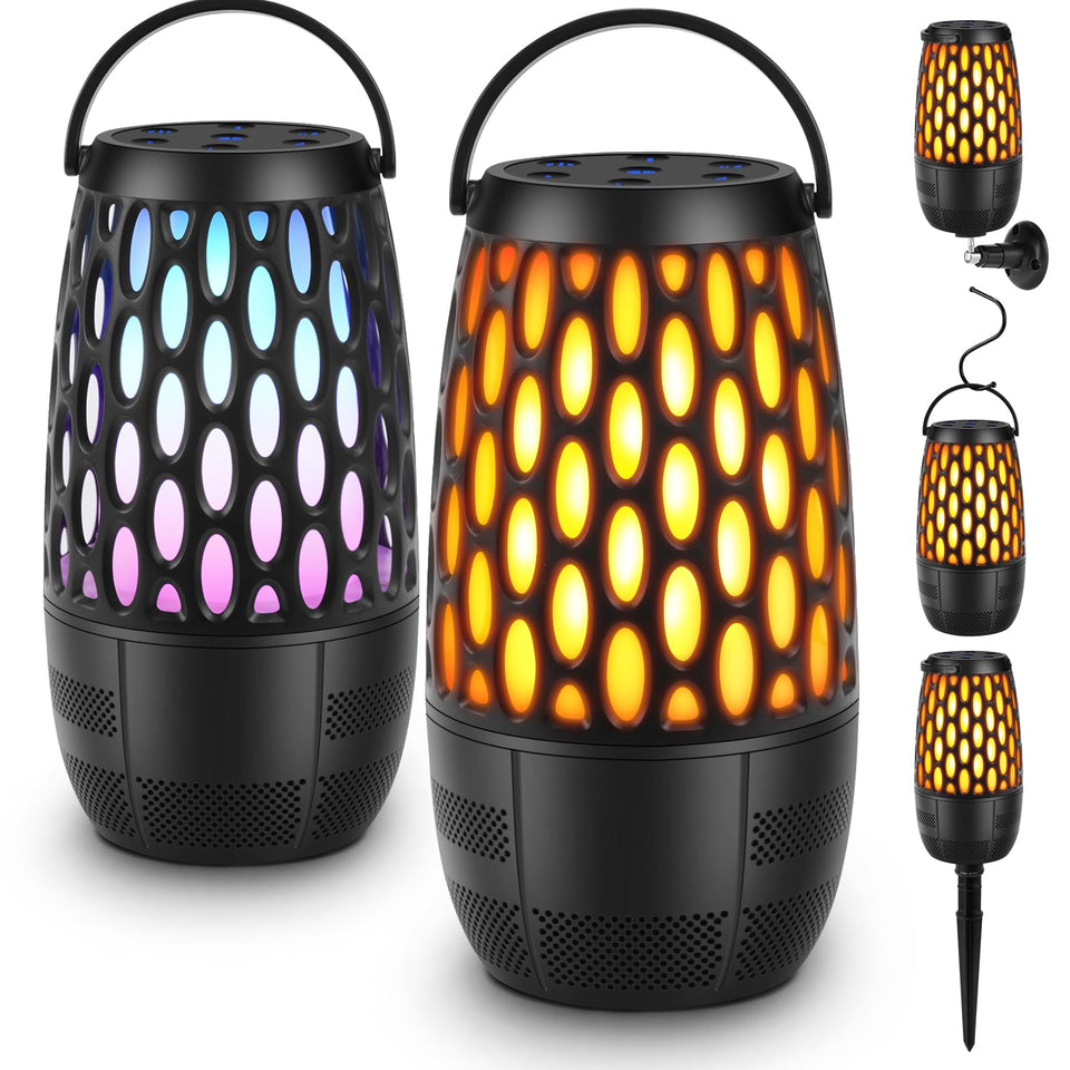 Boopp outdoor-speaker-lights illuminate patios with synchronized sound and ambient lighting.