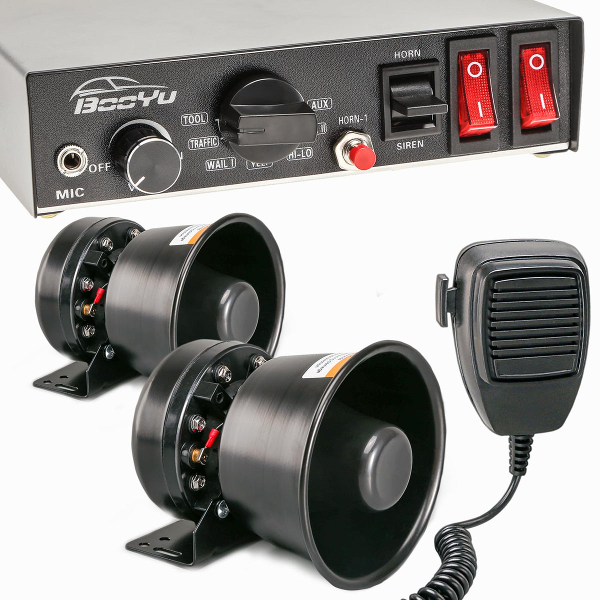 BooYu 9 Tone siren with dual 200W speakers for vehicle warning