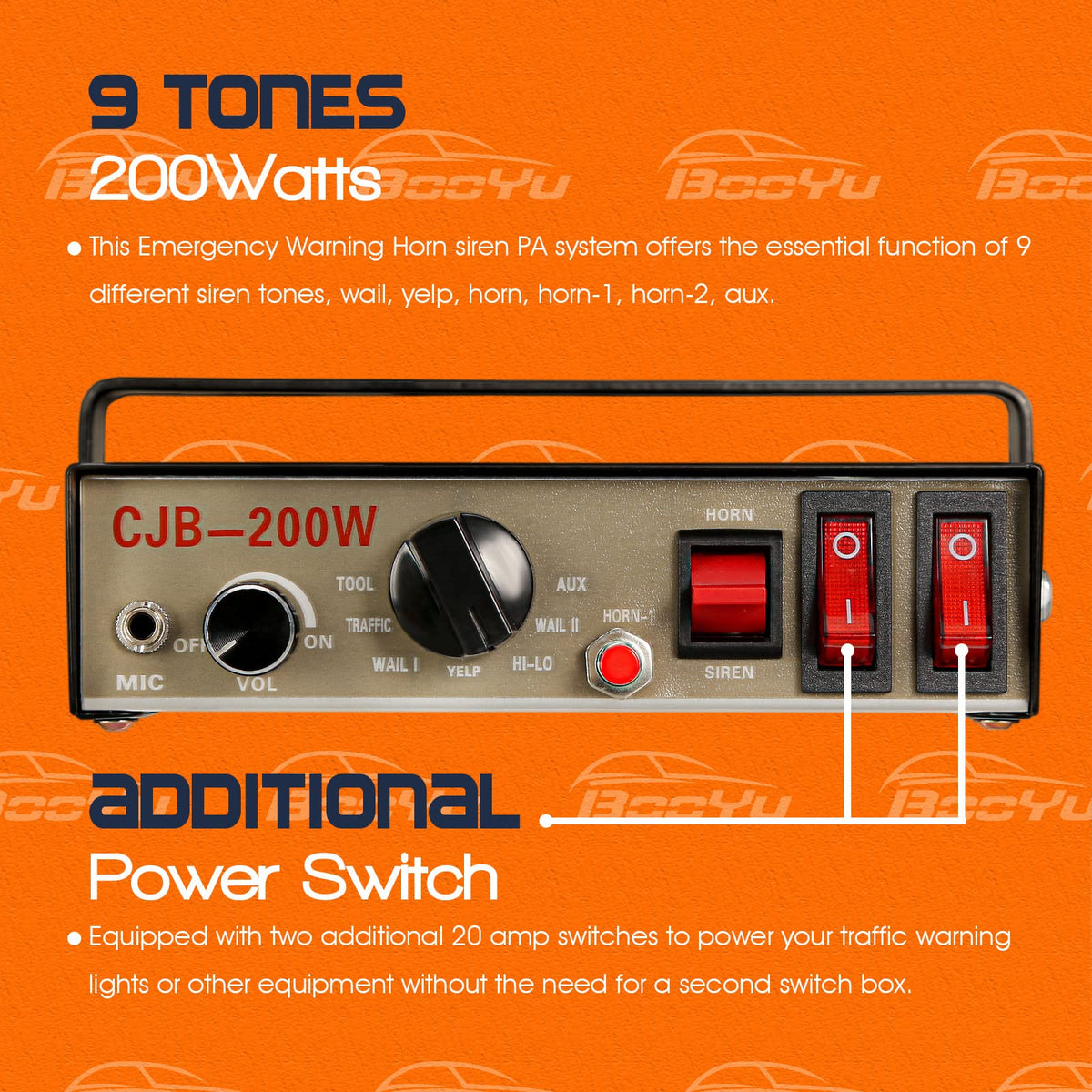 BooYu control label and dual 10A switches for convenient accessory power