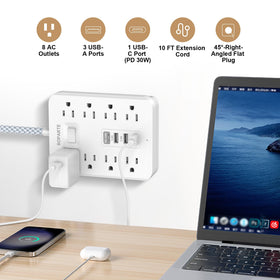 BOPARTE 10-foot flat plug powers behind furniture and under desks