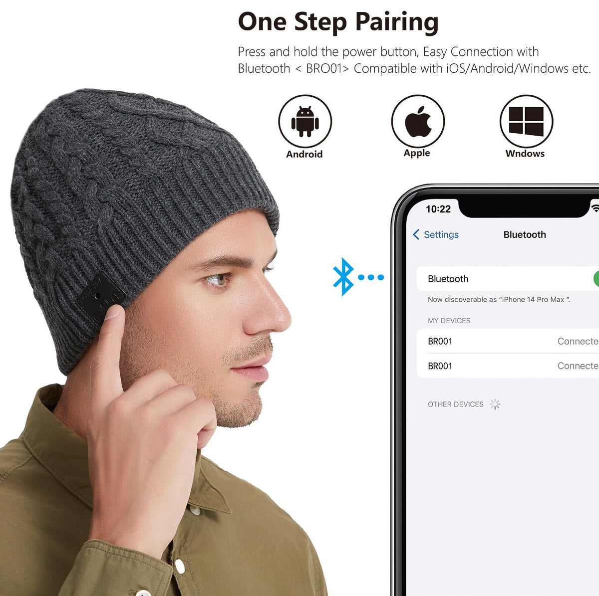 Borayda Bluetooth beanie top view highlighting sleek, daily-wear comfort.