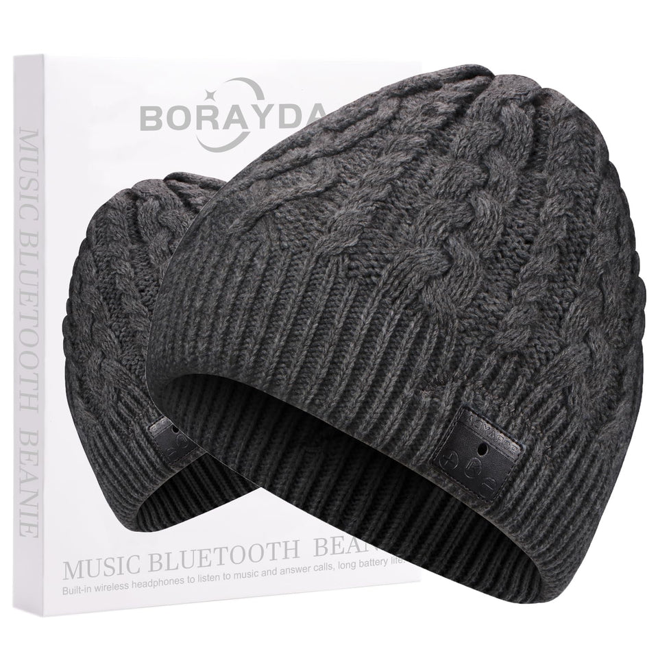 Borayda Bluetooth beanie front view highlighting warm, comfortable fit for outdoor listening.