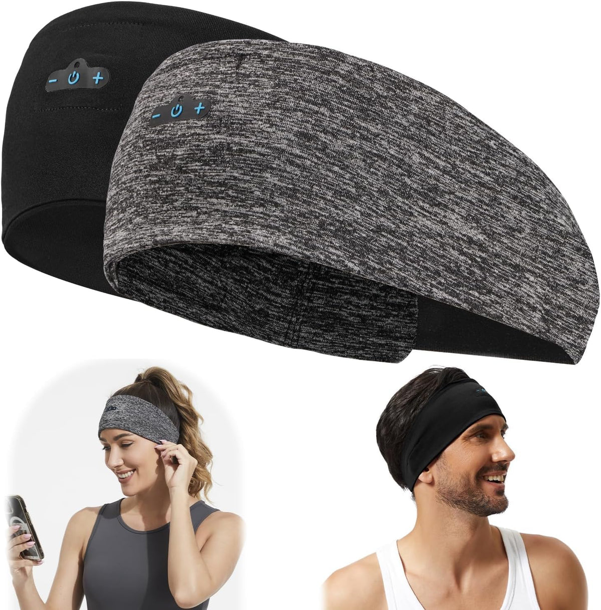 BORAYDA Bluetooth headband sleep headphones with discreet earphones for hands-free listening.