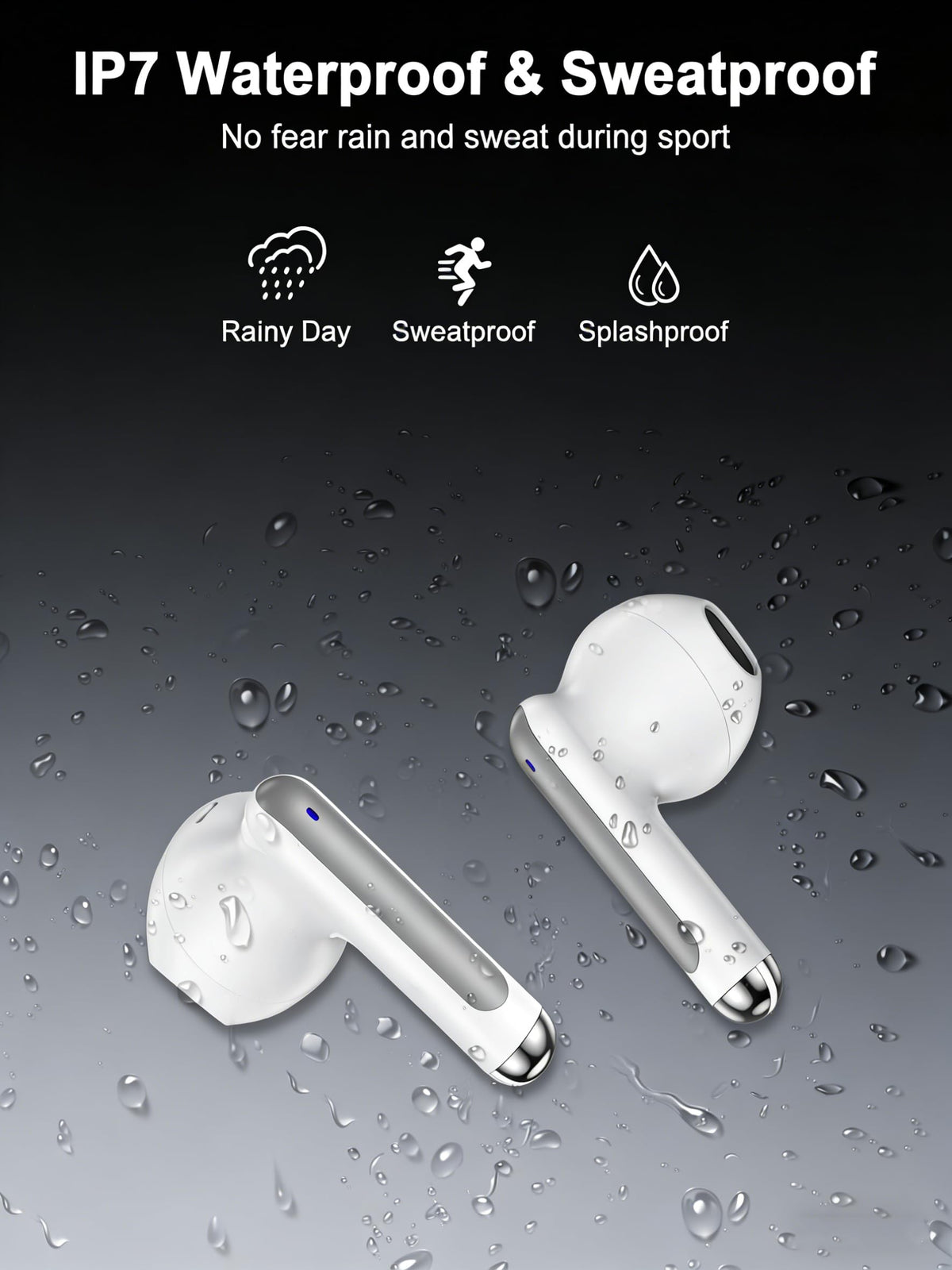 Bordsek earbuds next to credit card for scale, conveying compact lightweight convenience