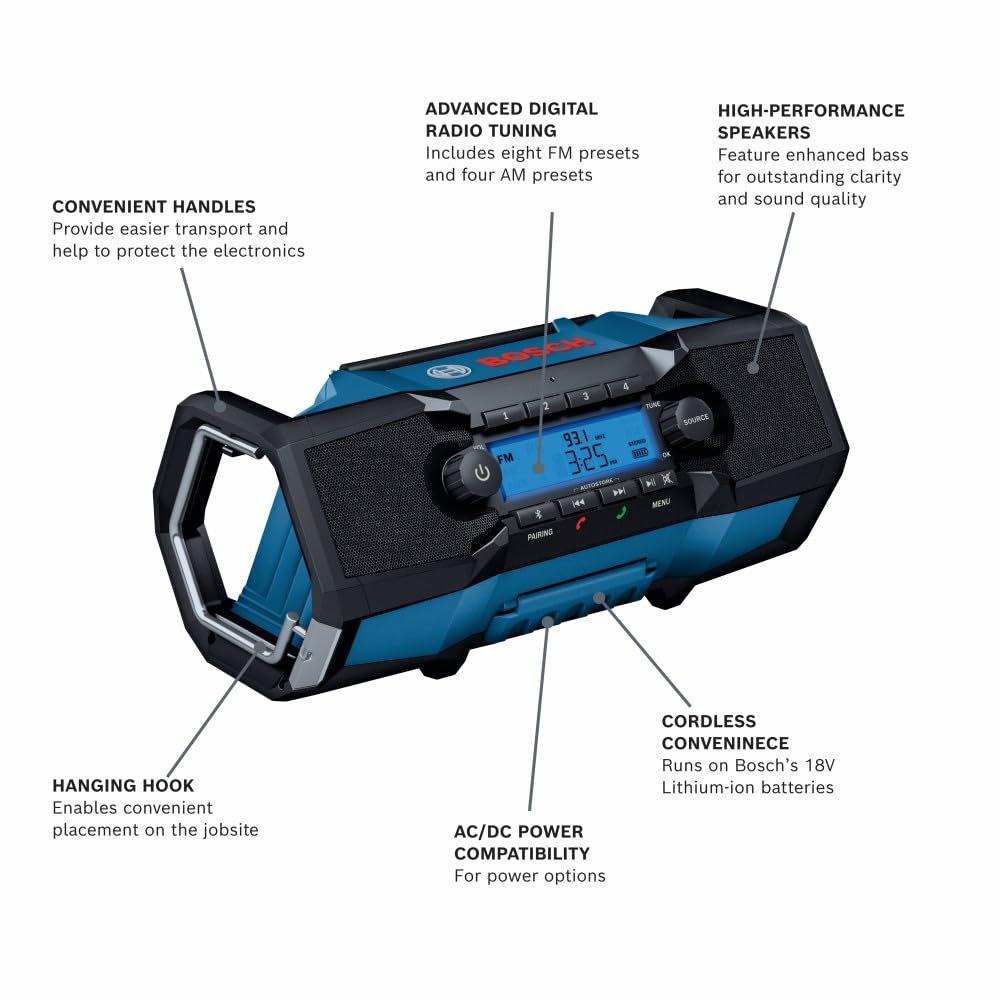 Bosch GPB18V-2CN enhanced bass for clearer on site sound
