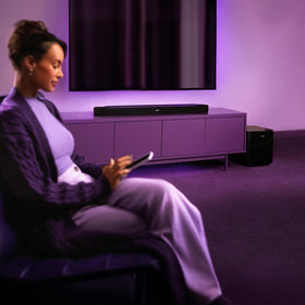 Bose Lifestyle Ultra Soundbar side view highlighting slim profile and space-saving design