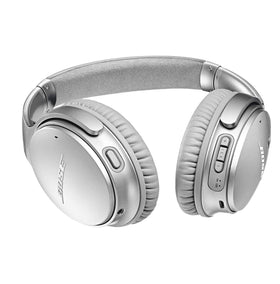 Bose QuietComfort 35 II silver ear cups show cushioned comfort for long listening.