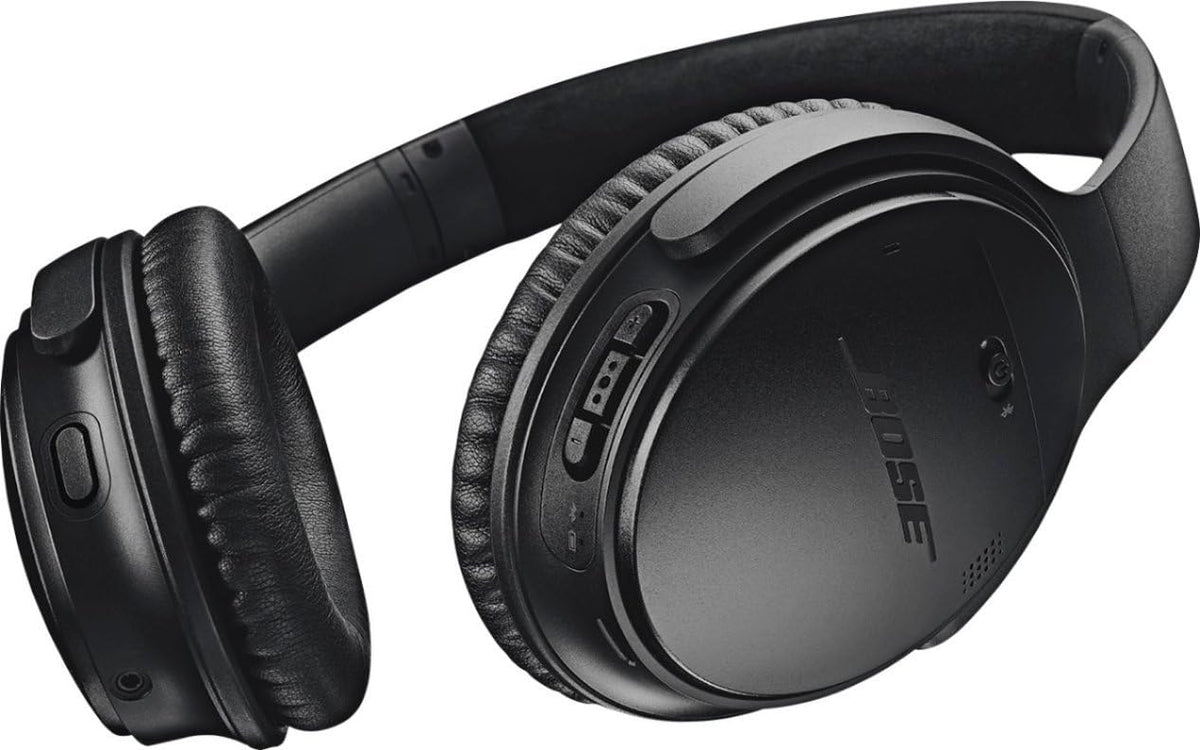 Bose QuietComfort 35 II ear cups close-up with plush padding.