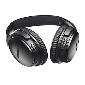 Bose QuietComfort 35 II Renewed black ear cups close-up with soft padding.