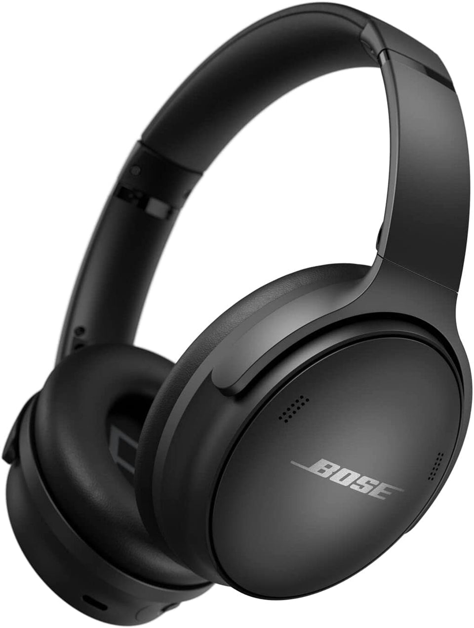 Bose QuietComfort 45 front-angle view in triple black, ideal for immersive travel listening.