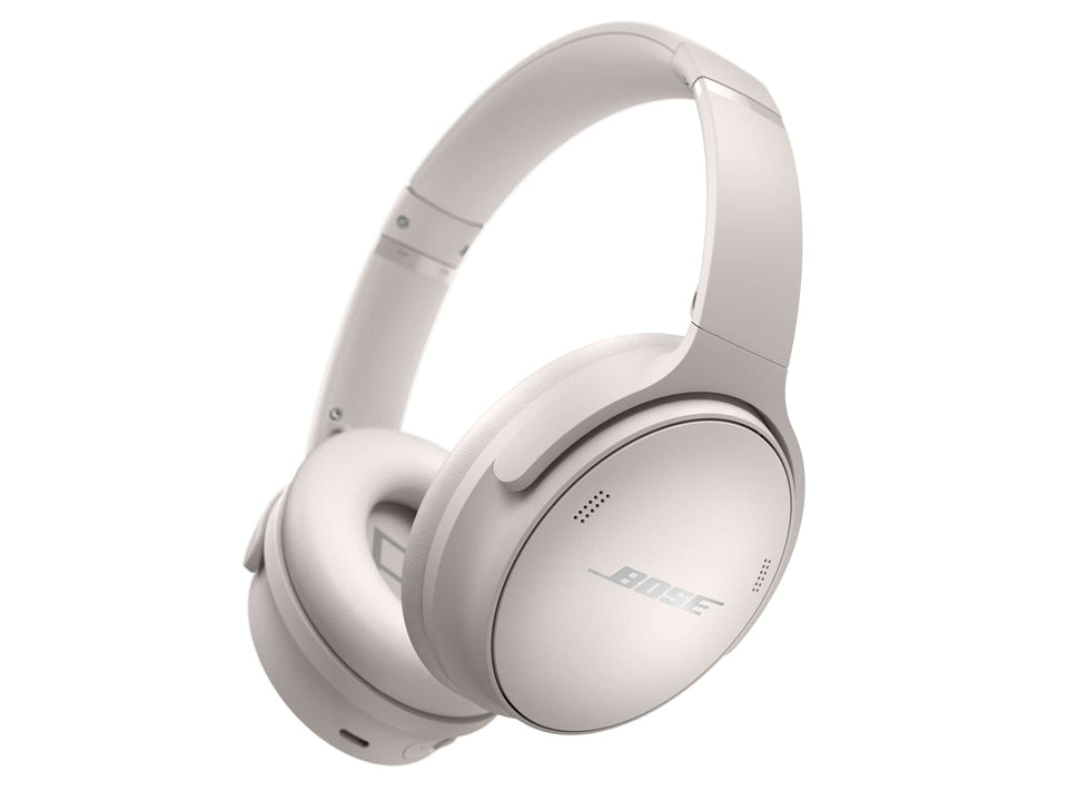 Bose QuietComfort 45 headphones front view in White Smoke with a comfortable fit